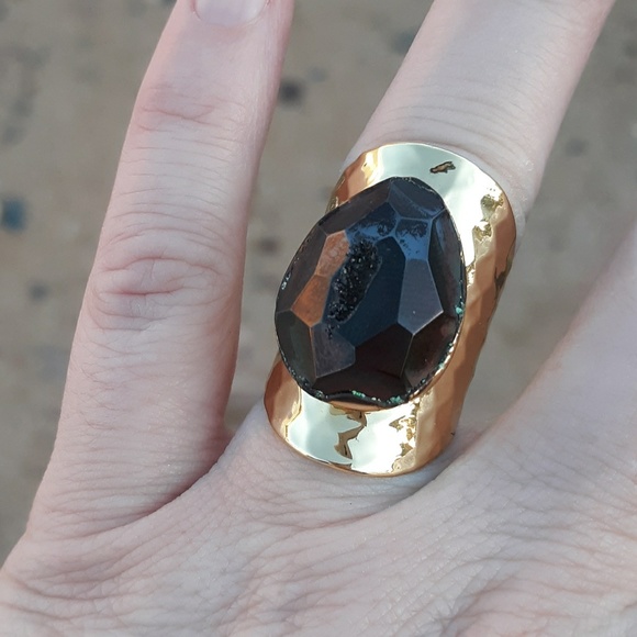 New Titanium Window Druzy Adjustable Gold Ring. - Picture 3 of 8